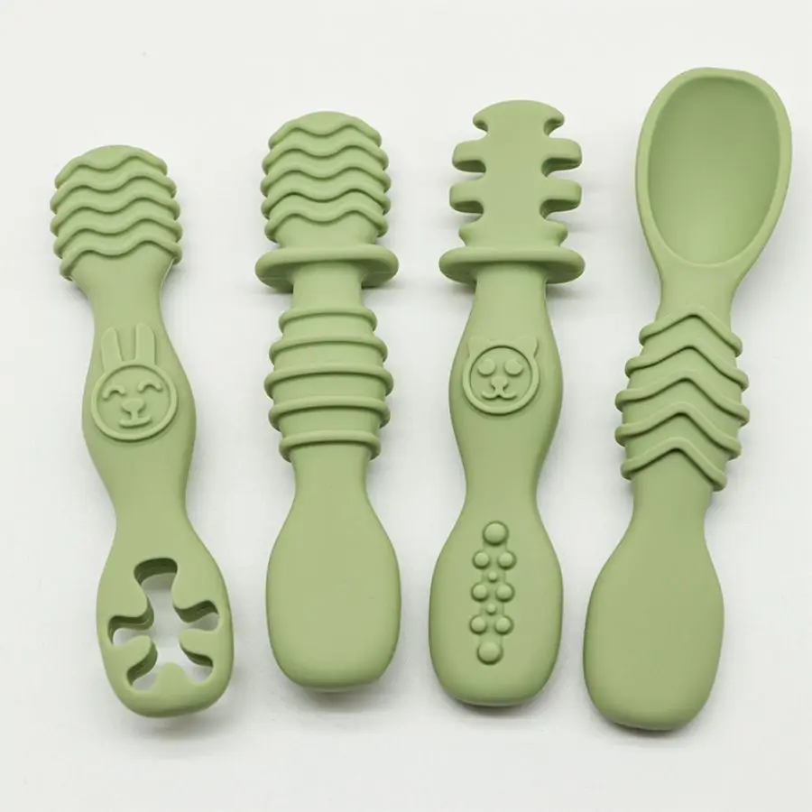 4pcs Silicone baby Food Spoon, Training Spoon for Babies over 6 Months Old, Easy-to-Grip Tableware, Christmas Gift