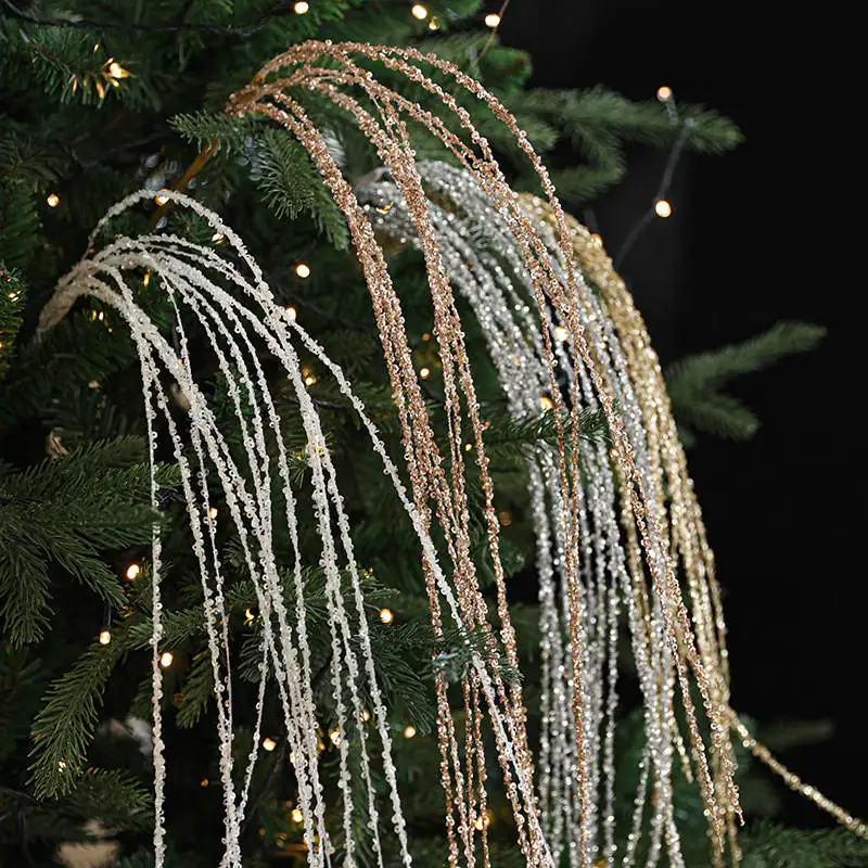 Sequin Glitter Christmas Party Branch Sticks Decoration White Artificial Plant Tassel Wheat Ears for Xmas Tree Ornament Supplies