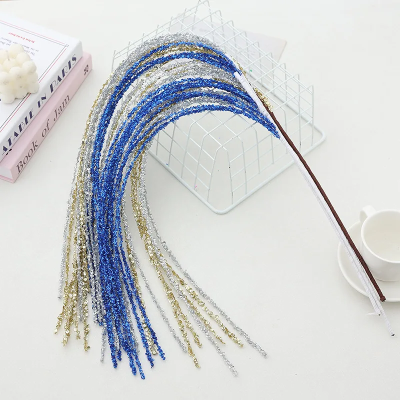 Sequin Glitter Christmas Party Branch Sticks Decoration White Artificial Plant Tassel Wheat Ears for Xmas Tree Ornament Supplies
