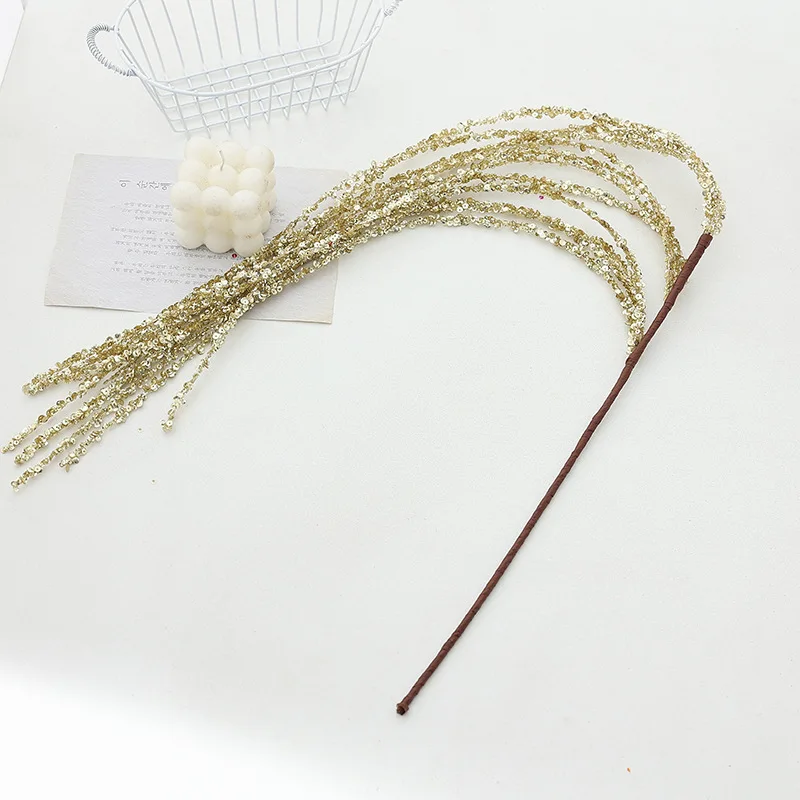Sequin Glitter Christmas Party Branch Sticks Decoration White Artificial Plant Tassel Wheat Ears for Xmas Tree Ornament Supplies