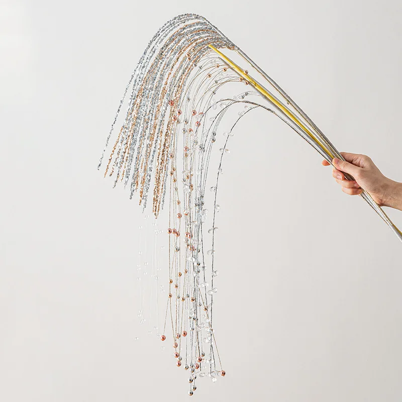 Sequin Glitter Christmas Party Branch Sticks Decoration White Artificial Plant Tassel Wheat Ears for Xmas Tree Ornament Supplies