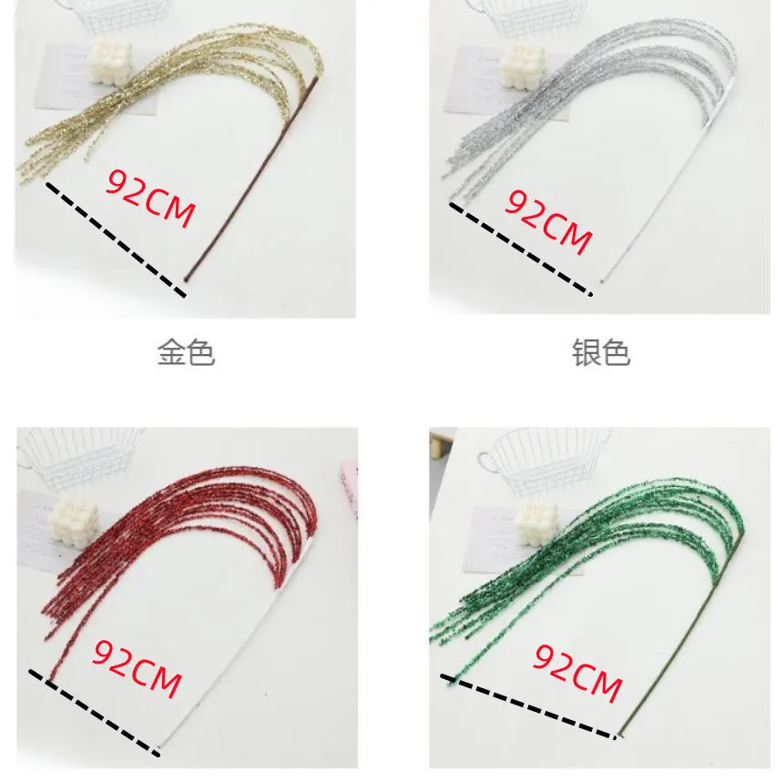 Sequin Glitter Christmas Party Branch Sticks Decoration White Artificial Plant Tassel Wheat Ears for Xmas Tree Ornament Supplies
