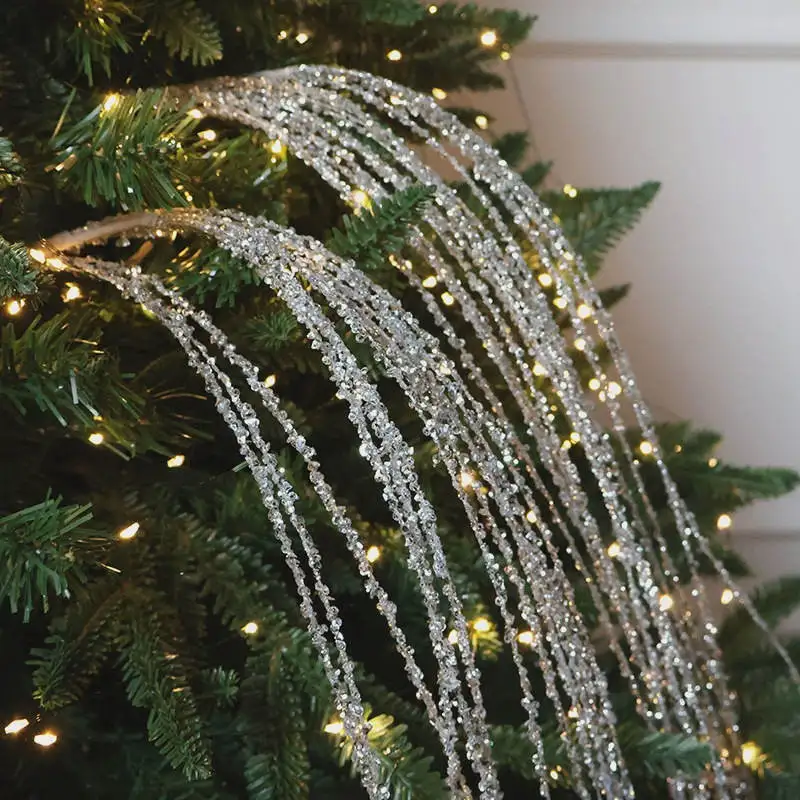 Sequin Glitter Christmas Party Branch Sticks Decoration White Artificial Plant Tassel Wheat Ears for Xmas Tree Ornament Supplies