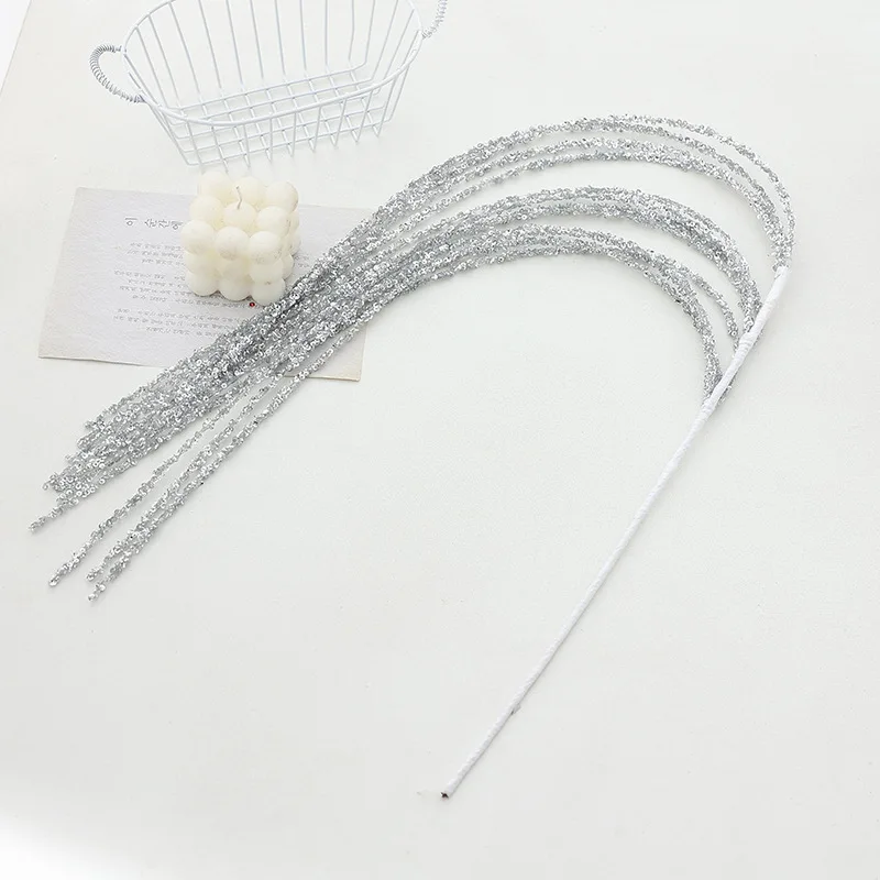Sequin Glitter Christmas Party Branch Sticks Decoration White Artificial Plant Tassel Wheat Ears for Xmas Tree Ornament Supplies