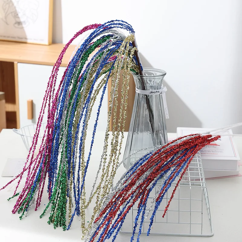 Sequin Glitter Christmas Party Branch Sticks Decoration White Artificial Plant Tassel Wheat Ears for Xmas Tree Ornament Supplies
