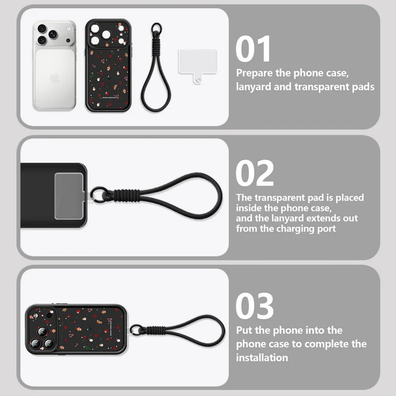 Small Christmas Elements Lanyard Phone Case For iPhone 18 Pro Max 17 16 14 15 13 Pro Max 18 17 Pro 17e 16e Wrist Strap TPU Cover