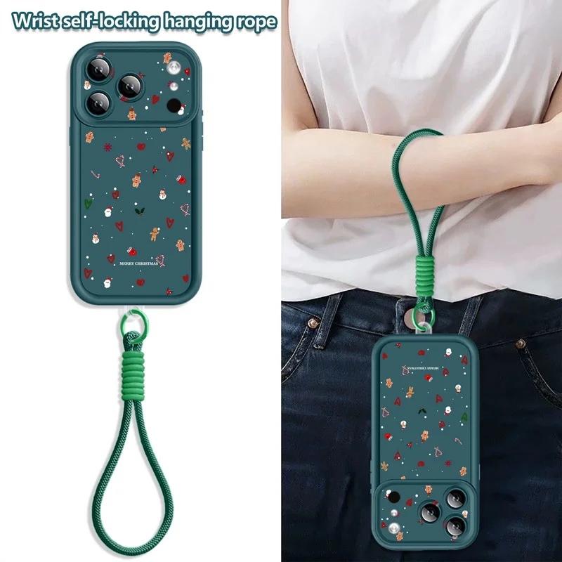 Small Christmas Elements Lanyard Phone Case For iPhone 18 Pro Max 17 16 14 15 13 Pro Max 18 17 Pro 17e 16e Wrist Strap TPU Cover