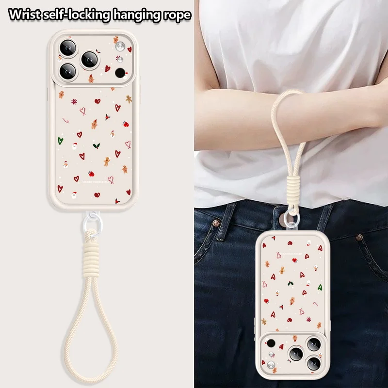 Small Christmas Elements Lanyard Phone Case For iPhone 18 Pro Max 17 16 14 15 13 Pro Max 18 17 Pro 17e 16e Wrist Strap TPU Cover