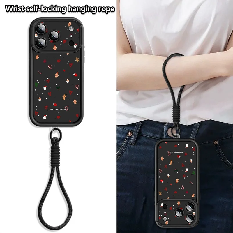 Small Christmas Elements Lanyard Phone Case For iPhone 18 Pro Max 17 16 14 15 13 Pro Max 18 17 Pro 17e 16e Wrist Strap TPU Cover