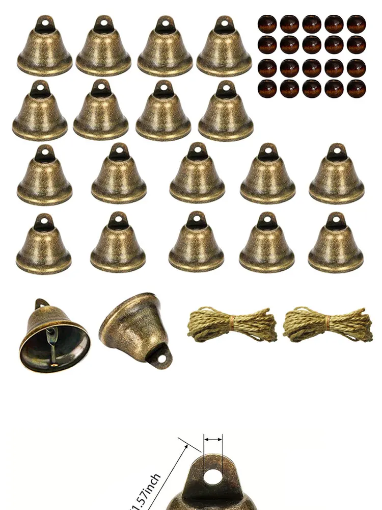 Vintage Brass Jingle Bells 38mm Small DIY Beeds Rope Crafts Kits Wind Chimes Housebreaking Dog Training Wedding Christmas Decor