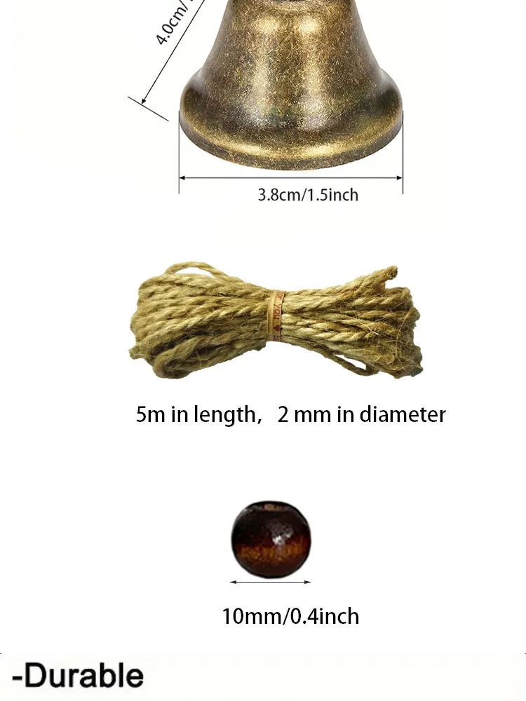 Vintage Brass Jingle Bells 38mm Small DIY Beeds Rope Crafts Kits Wind Chimes Housebreaking Dog Training Wedding Christmas Decor