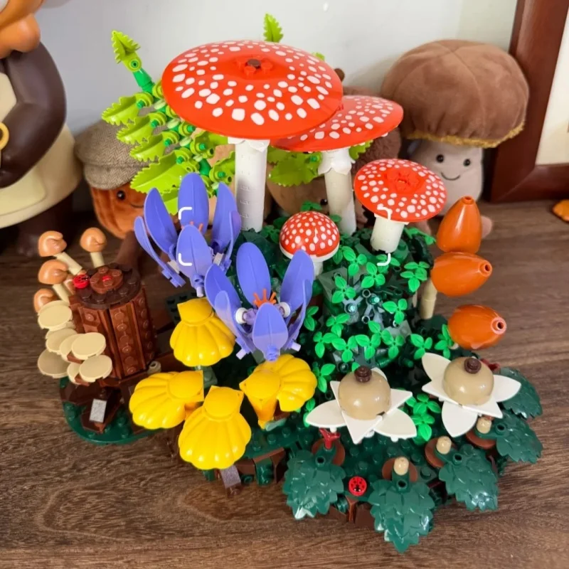 2026  806pcs Botanical Collection Woodland Mushrooms Building Block Puzzle Model Toy For Ornament Birthday Christmas Gifts