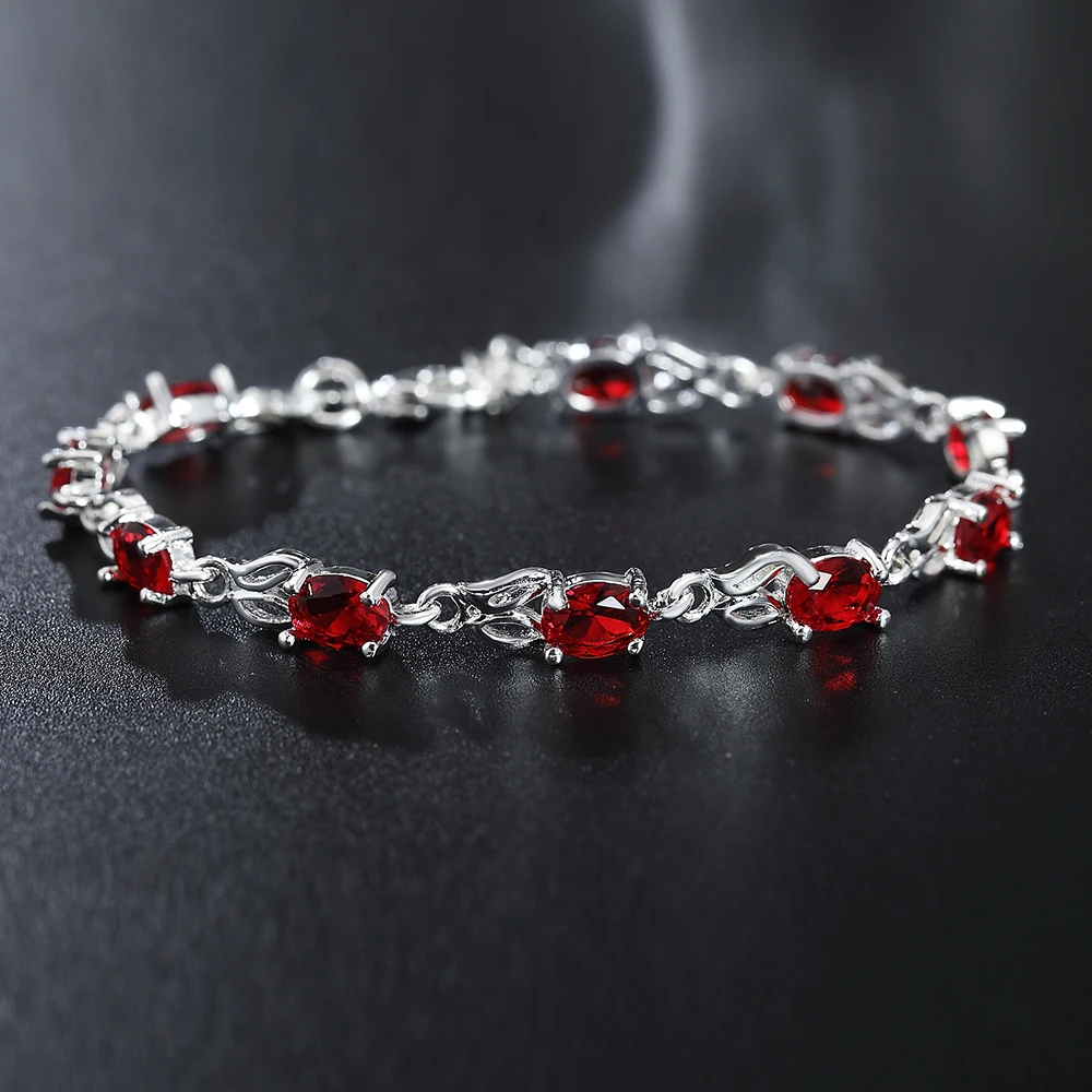 Hot new 925 Sterling silver Bracelets for women Wild red crystal chain fashion lady Wedding party Christmas gifts Jewelry