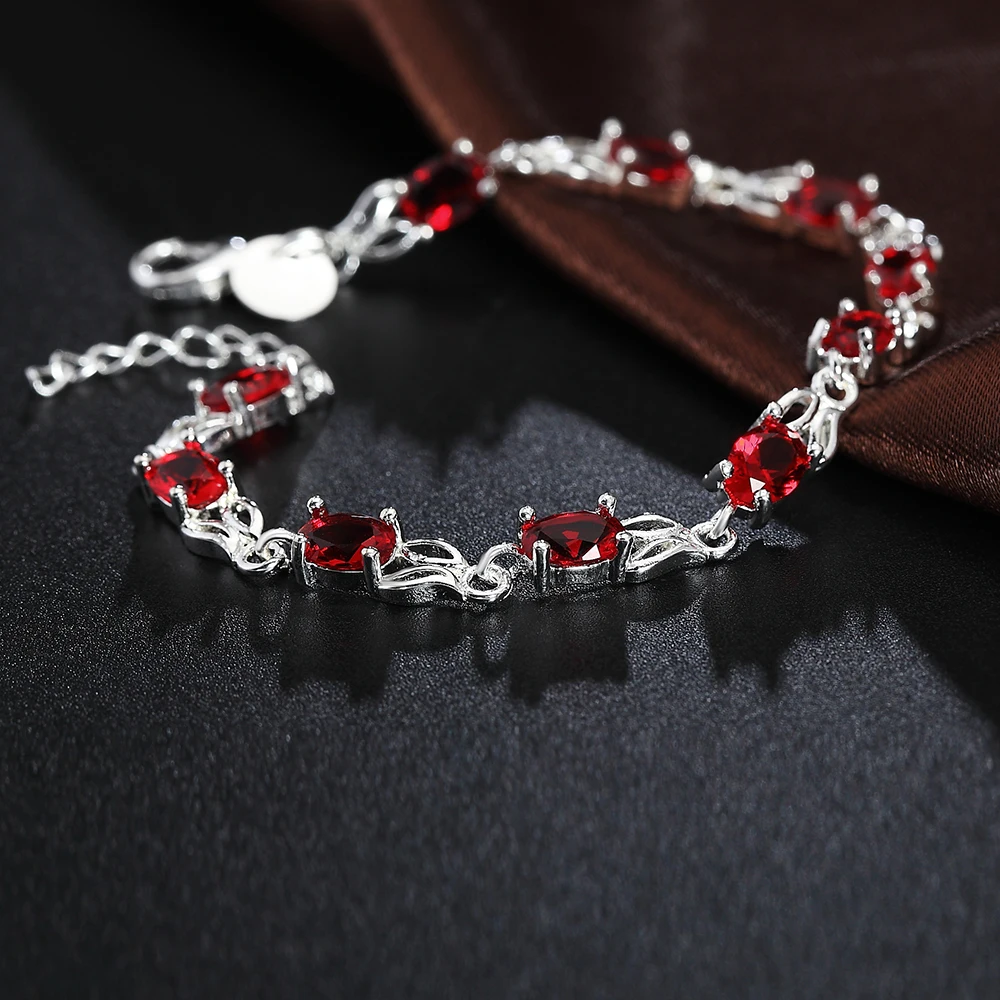 Hot new 925 Sterling silver Bracelets for women Wild red crystal chain fashion lady Wedding party Christmas gifts Jewelry