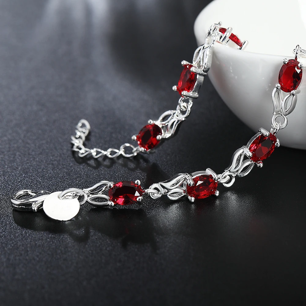 Hot new 925 Sterling silver Bracelets for women Wild red crystal chain fashion lady Wedding party Christmas gifts Jewelry