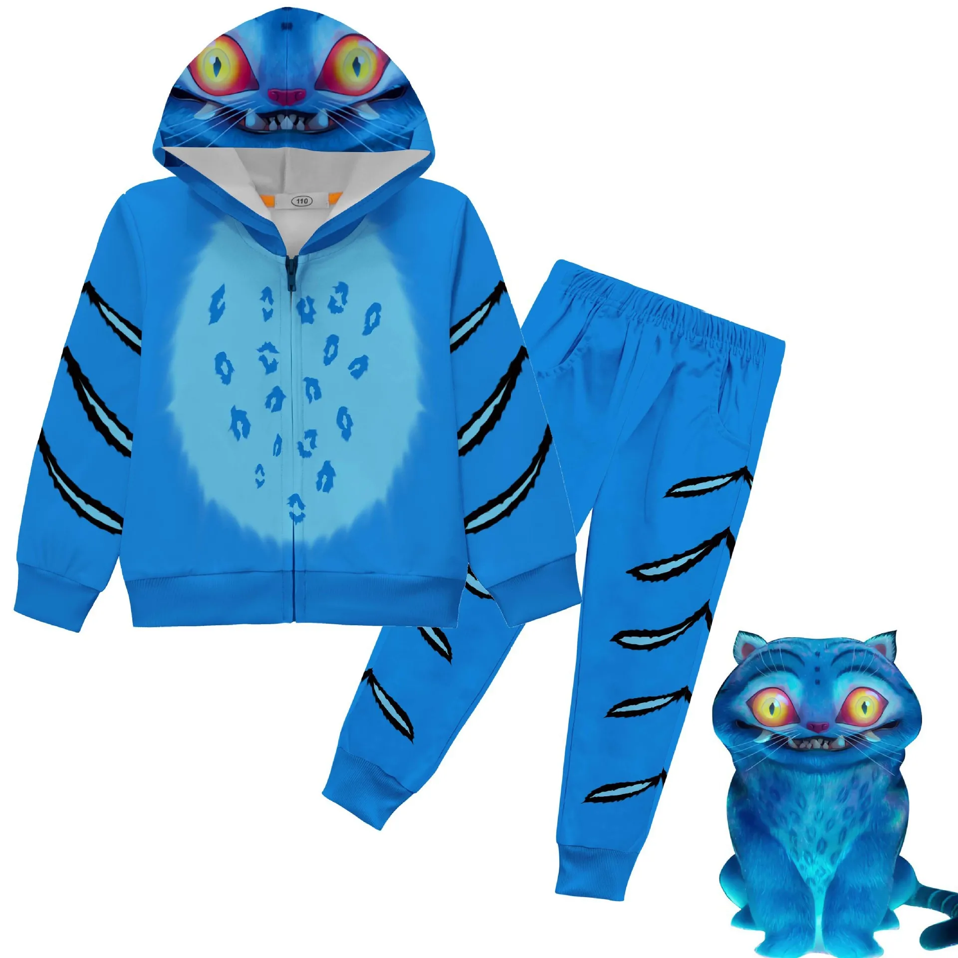 blue Tiger Cosplay Costume elf Tiger Hoodie Pants Sets Kids Halloween Christmas Party Funny Outfits Suit