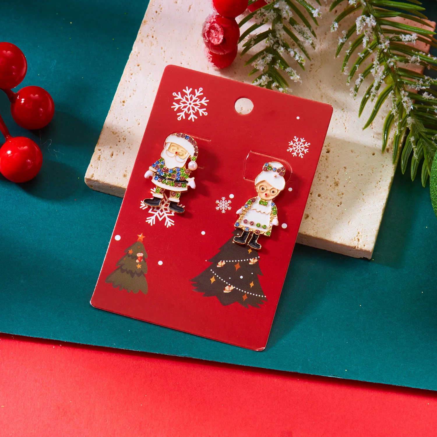 Creative Christmas Grandpa and Grandma Zircon Stud Earrings For Women White Pearl Crystal Snowman Elk Earring New Year Jewelry
