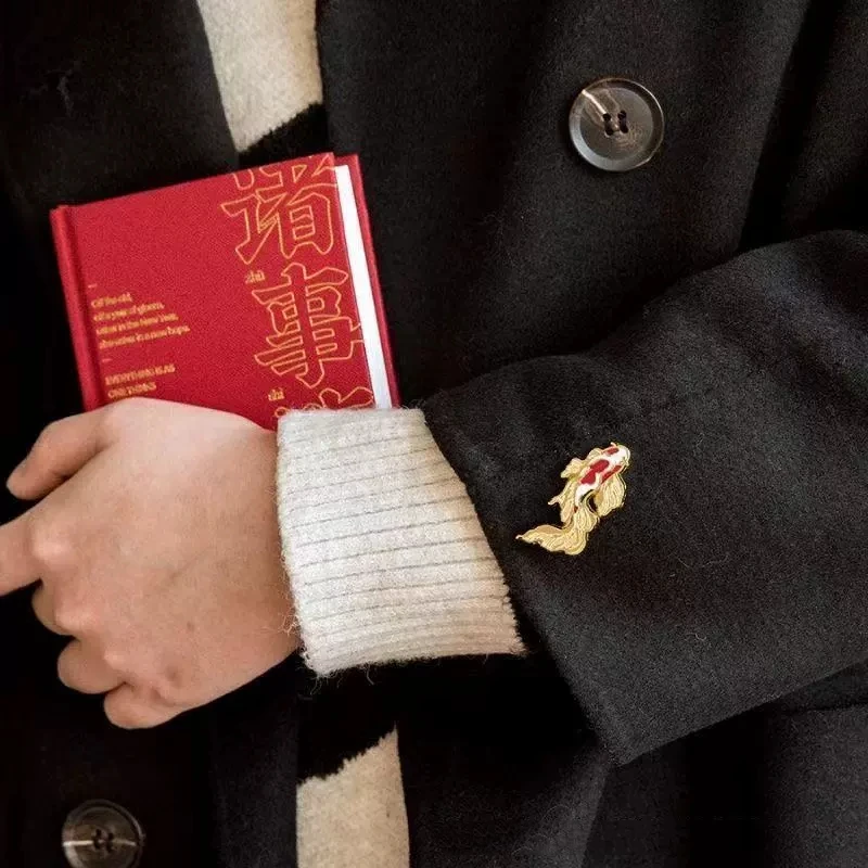 Enamel Red Koi Fish Chinese Style Brooch Badge for Women Brooches Pin Badges Alloy Backpack Icons Christmas Jewelry Gift
