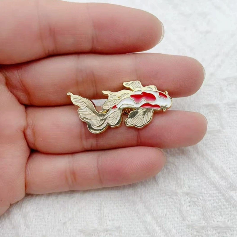 Enamel Red Koi Fish Chinese Style Brooch Badge for Women Brooches Pin Badges Alloy Backpack Icons Christmas Jewelry Gift