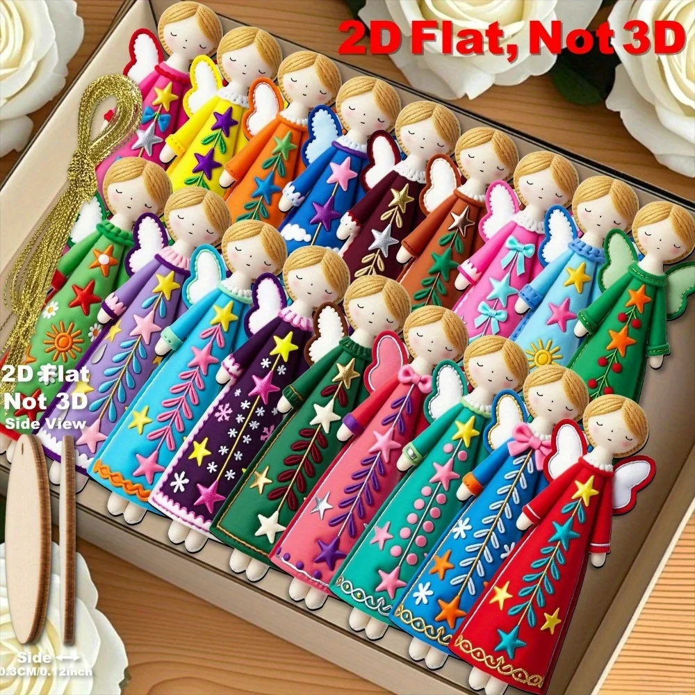 18/54pcs Colorful 11.94 Cm Artificial Wood Flat 2D Angel Decorations,Christmas Tree Toppers, Gift Tags, Party & Home Decorations
