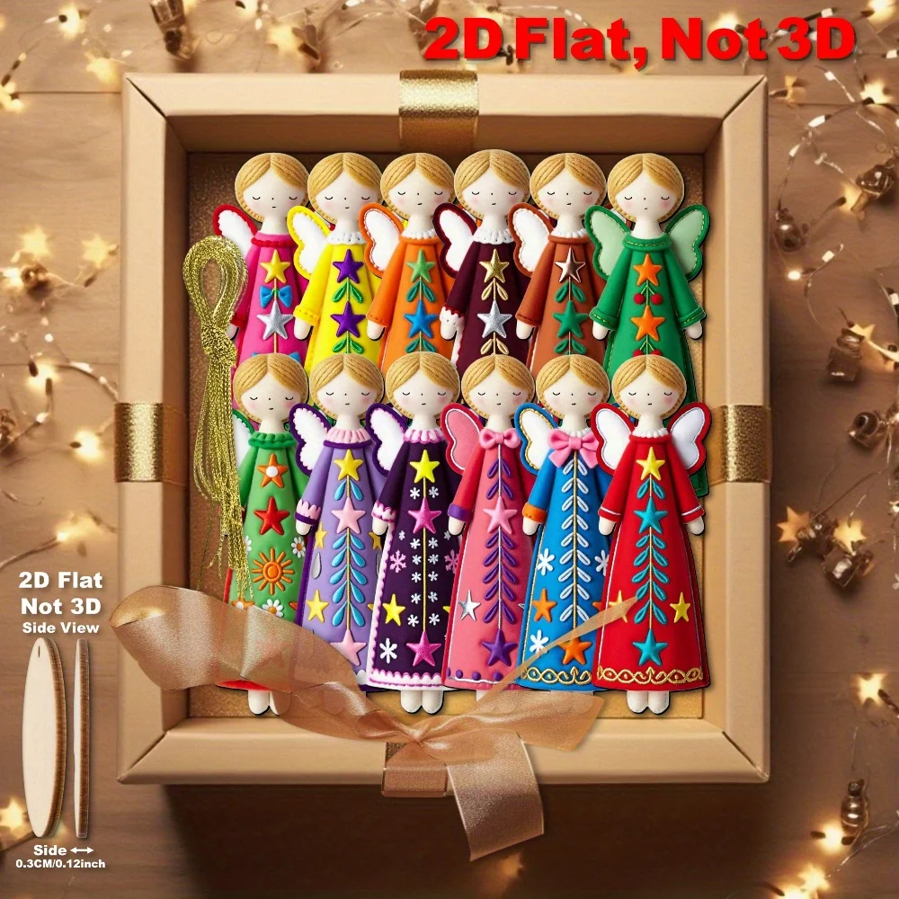 18/54pcs Colorful 11.94 Cm Artificial Wood Flat 2D Angel Decorations,Christmas Tree Toppers, Gift Tags, Party & Home Decorations
