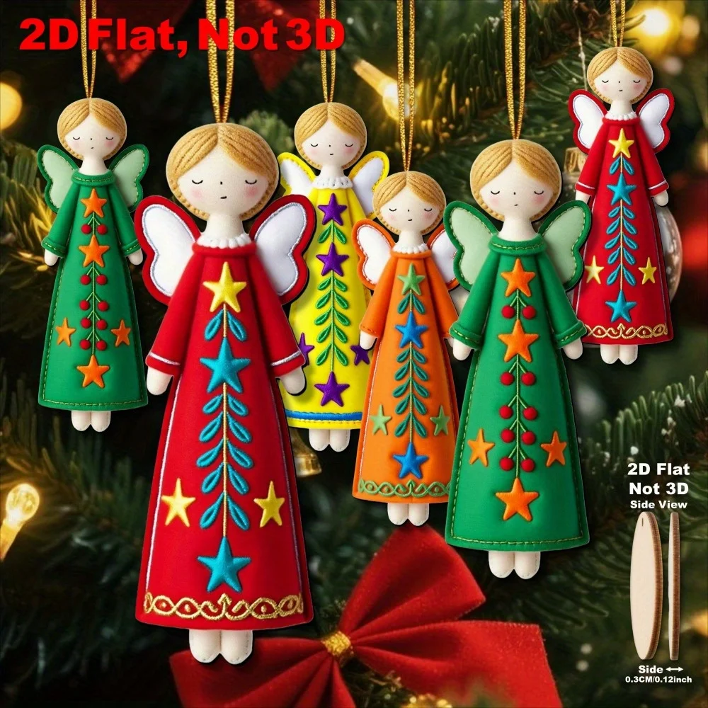 18/54pcs Colorful 11.94 Cm Artificial Wood Flat 2D Angel Decorations,Christmas Tree Toppers, Gift Tags, Party & Home Decorations