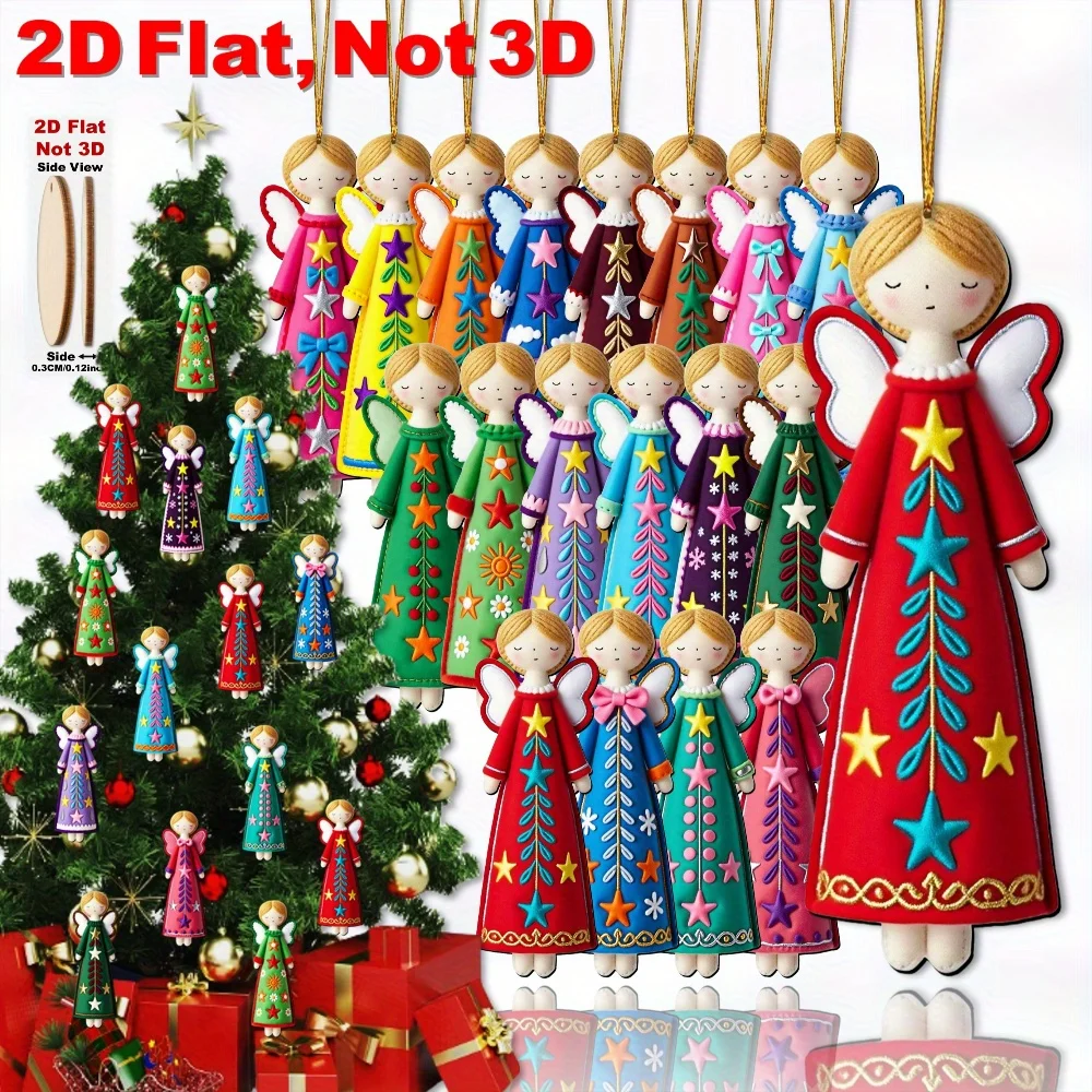 18/54pcs Colorful 11.94 Cm Artificial Wood Flat 2D Angel Decorations,Christmas Tree Toppers, Gift Tags, Party & Home Decorations