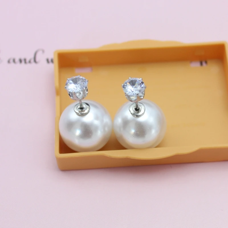 NEW Big Imitation Pearl CZ Crystal Stud Earrings Women Europe and America Simple Round Ball Brincos Jewelry Christmas Gift