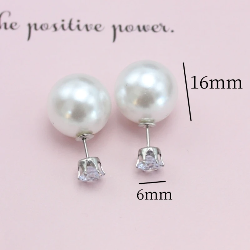 NEW Big Imitation Pearl CZ Crystal Stud Earrings Women Europe and America Simple Round Ball Brincos Jewelry Christmas Gift