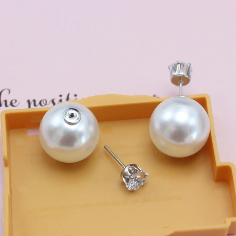 NEW Big Imitation Pearl CZ Crystal Stud Earrings Women Europe and America Simple Round Ball Brincos Jewelry Christmas Gift