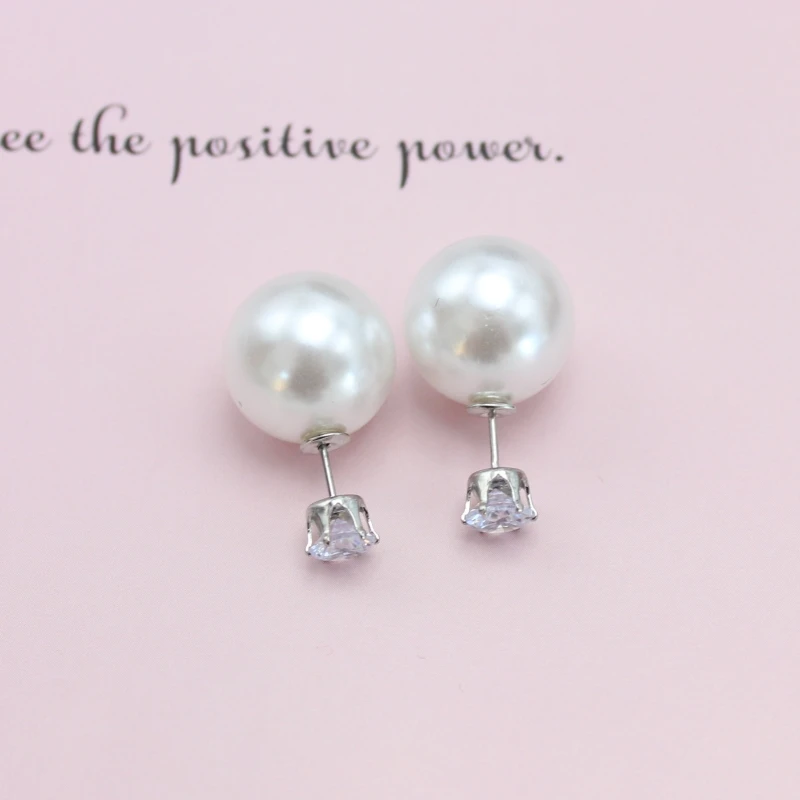 NEW Big Imitation Pearl CZ Crystal Stud Earrings Women Europe and America Simple Round Ball Brincos Jewelry Christmas Gift