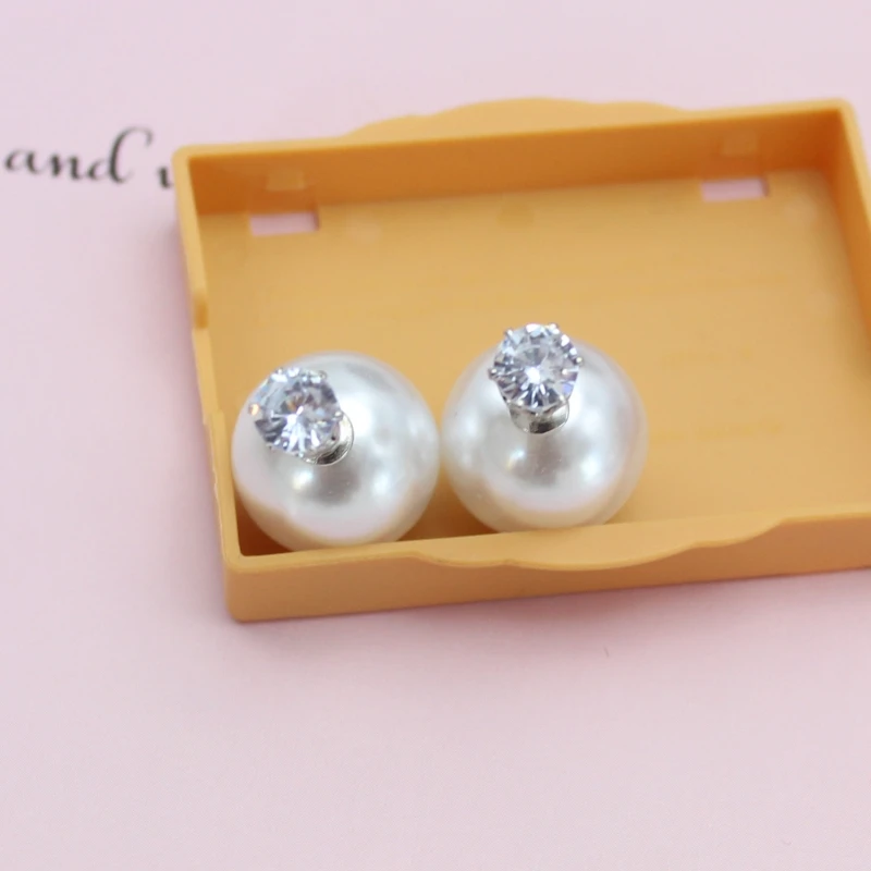 NEW Big Imitation Pearl CZ Crystal Stud Earrings Women Europe and America Simple Round Ball Brincos Jewelry Christmas Gift