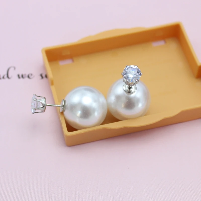 NEW Big Imitation Pearl CZ Crystal Stud Earrings Women Europe and America Simple Round Ball Brincos Jewelry Christmas Gift