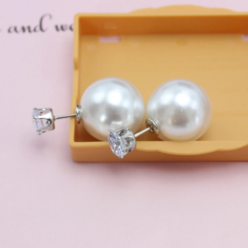 NEW Big Imitation Pearl CZ Crystal Stud Earrings Women Europe and America Simple Round Ball Brincos Jewelry Christmas Gift