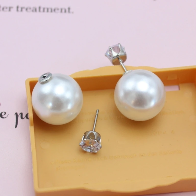 NEW Big Imitation Pearl CZ Crystal Stud Earrings Women Europe and America Simple Round Ball Brincos Jewelry Christmas Gift