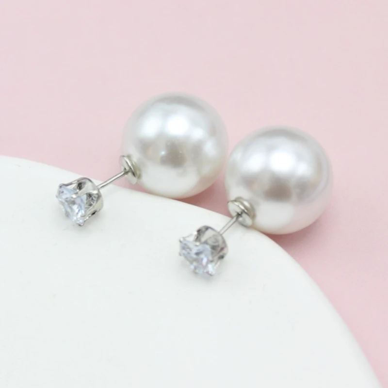 NEW Big Imitation Pearl CZ Crystal Stud Earrings Women Europe and America Simple Round Ball Brincos Jewelry Christmas Gift
