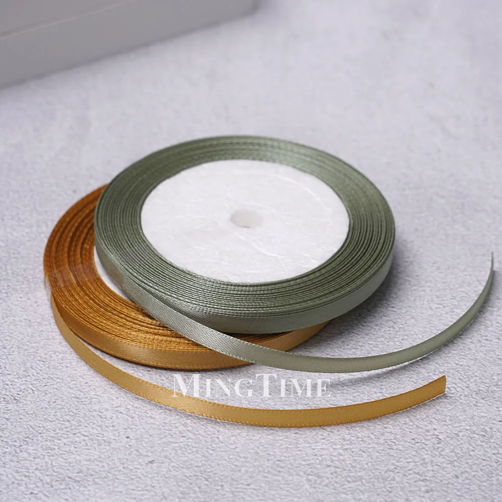 Satin Ribbon 22.8Meters 6mm 25yards 1/4inch Gift Wrap Bow Crafts Material Gold Sage Green Wedding Party Christmas Decoration