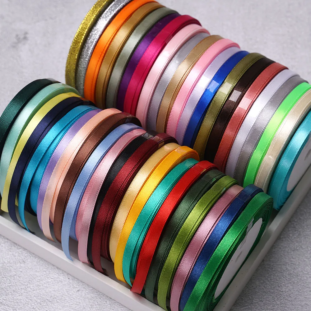 Satin Ribbon 22.8Meters 6mm 25yards 1/4inch Gift Wrap Bow Crafts Material Gold Sage Green Wedding Party Christmas Decoration