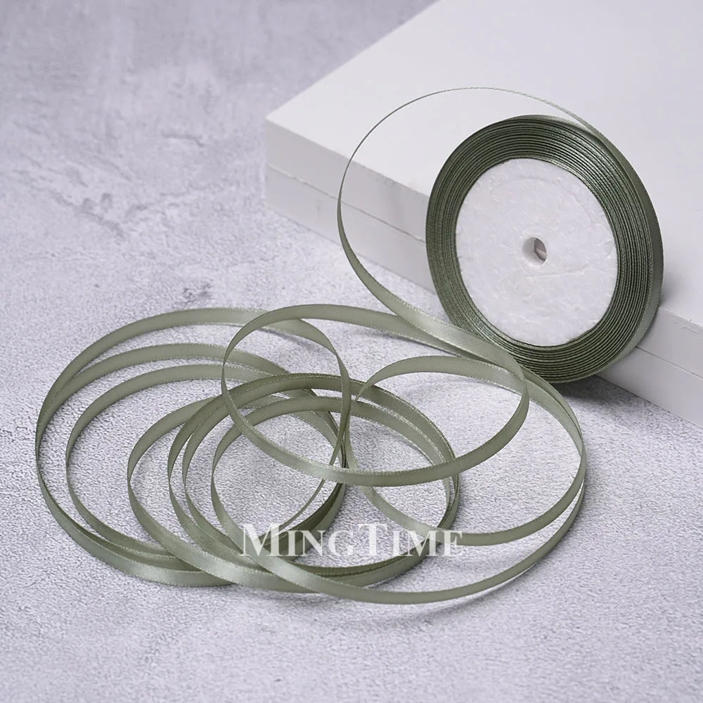 Satin Ribbon 22.8Meters 6mm 25yards 1/4inch Gift Wrap Bow Crafts Material Gold Sage Green Wedding Party Christmas Decoration