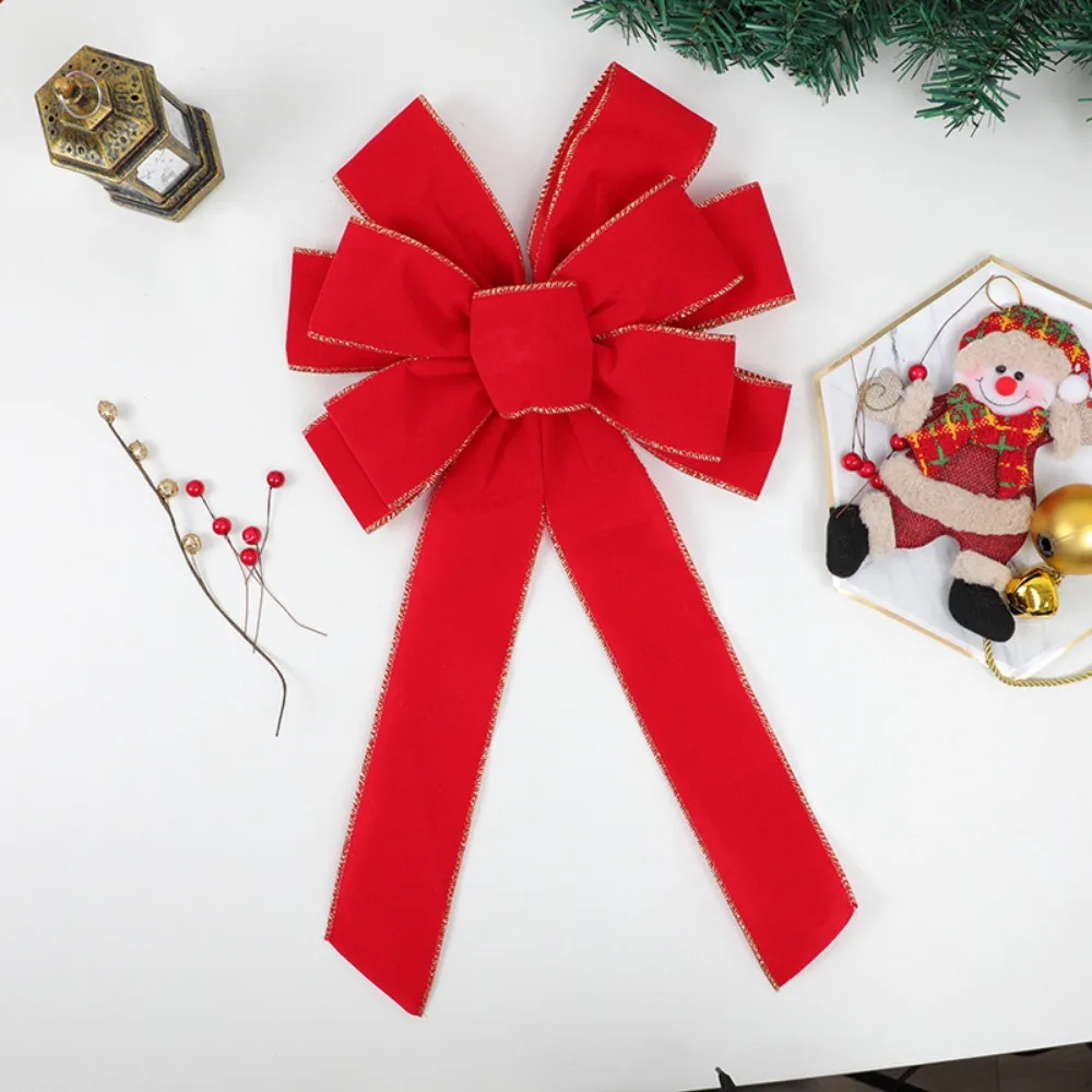 Red Christmas Bows Outdoor Decorations Large Christmas Tree Top Bow Velvet Wreath with Glitter Gold Edge Front Door Decoration