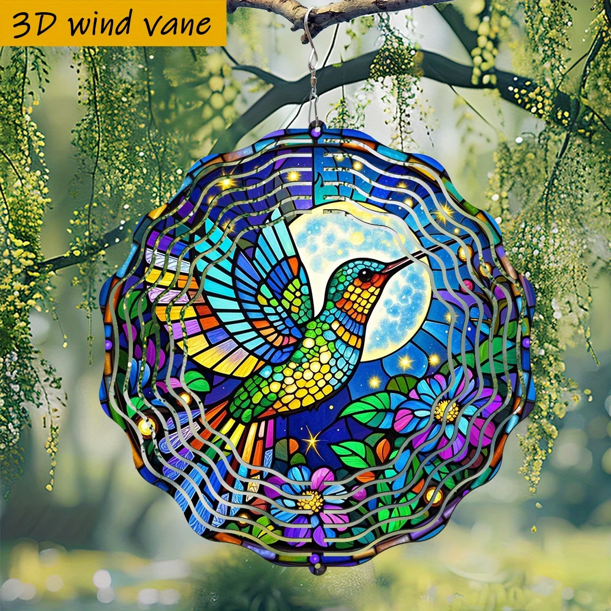 1pc Color- Hummingbirds in Flight 3D Rotating Wind Spinner - Heavy-Duty Iron Hook, Spinning Motion Suitable for Christmas