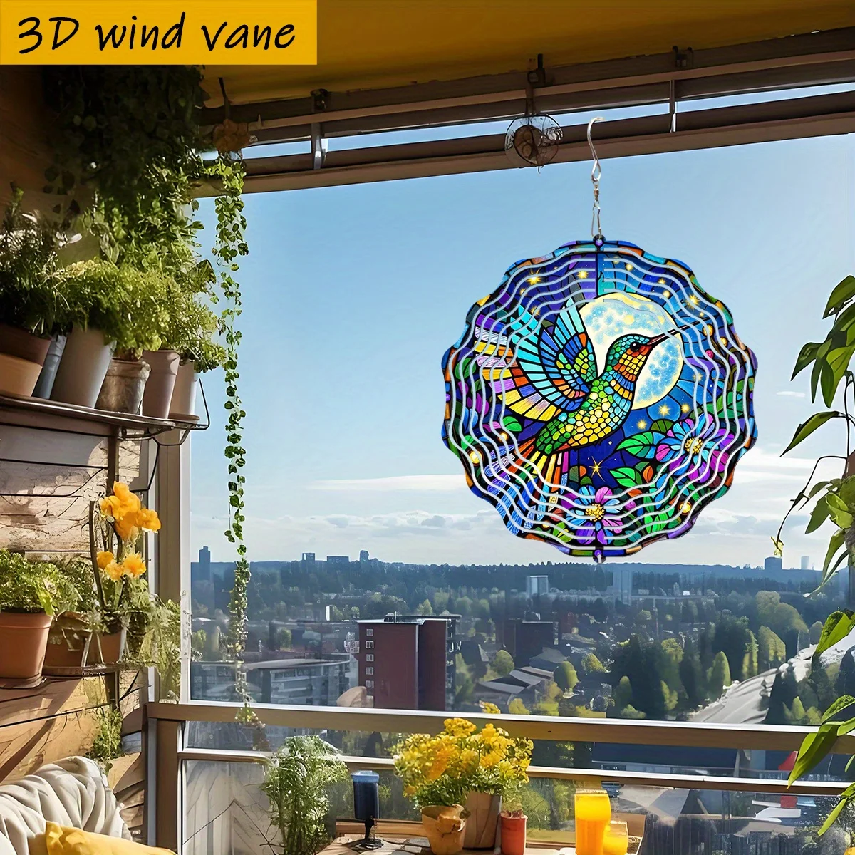 1pc Color- Hummingbirds in Flight 3D Rotating Wind Spinner - Heavy-Duty Iron Hook, Spinning Motion Suitable for Christmas