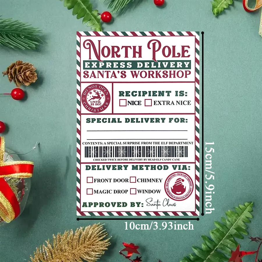 10 Pcs North Pole Delivery Gift Labels – Christmas Holiday Package Stickers with Fill-In To/From & Delivery Method Fields