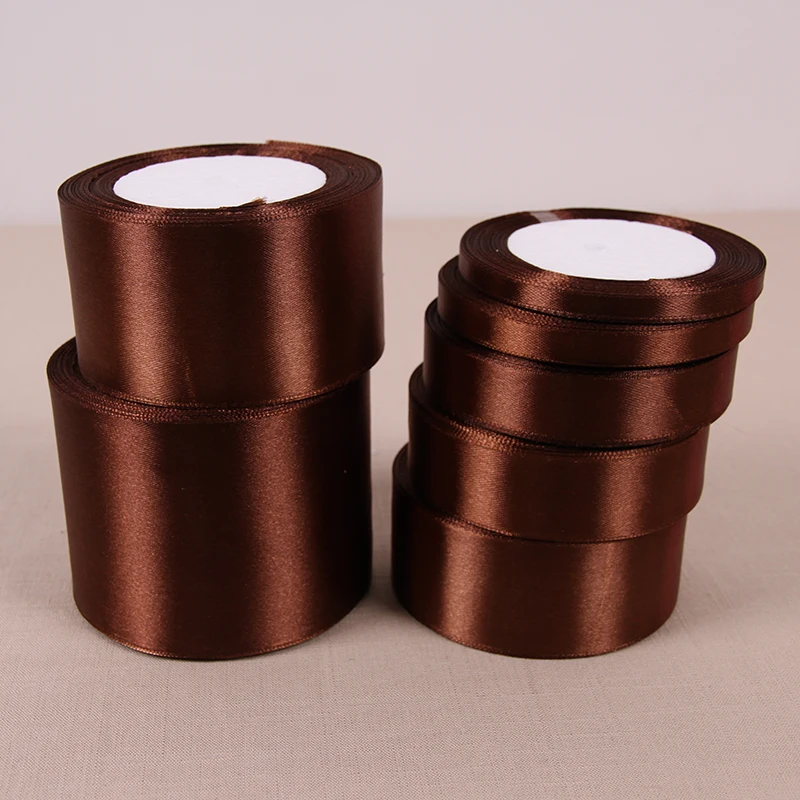 Dark Coffee Brown Satin Ribbons DIY Handmade Bows Crafts Material Christmas Halloween Birthday Party Gift Wrapping Ribbon Tape