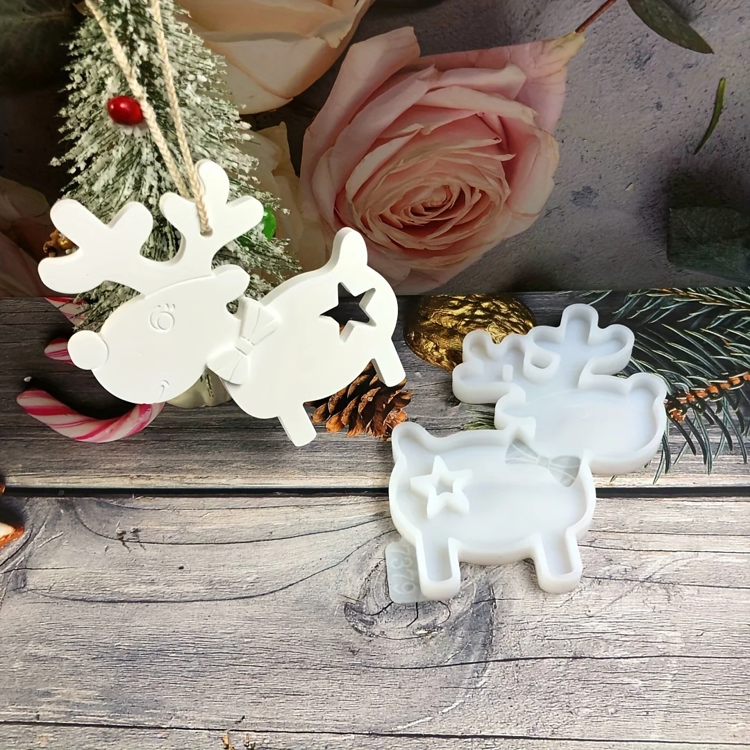 Christmas Reindeer Hanging Ornament Silicone Resin Casting Molds - DIY Craft Animal Shaped Silicone Mold for Epoxy Resin