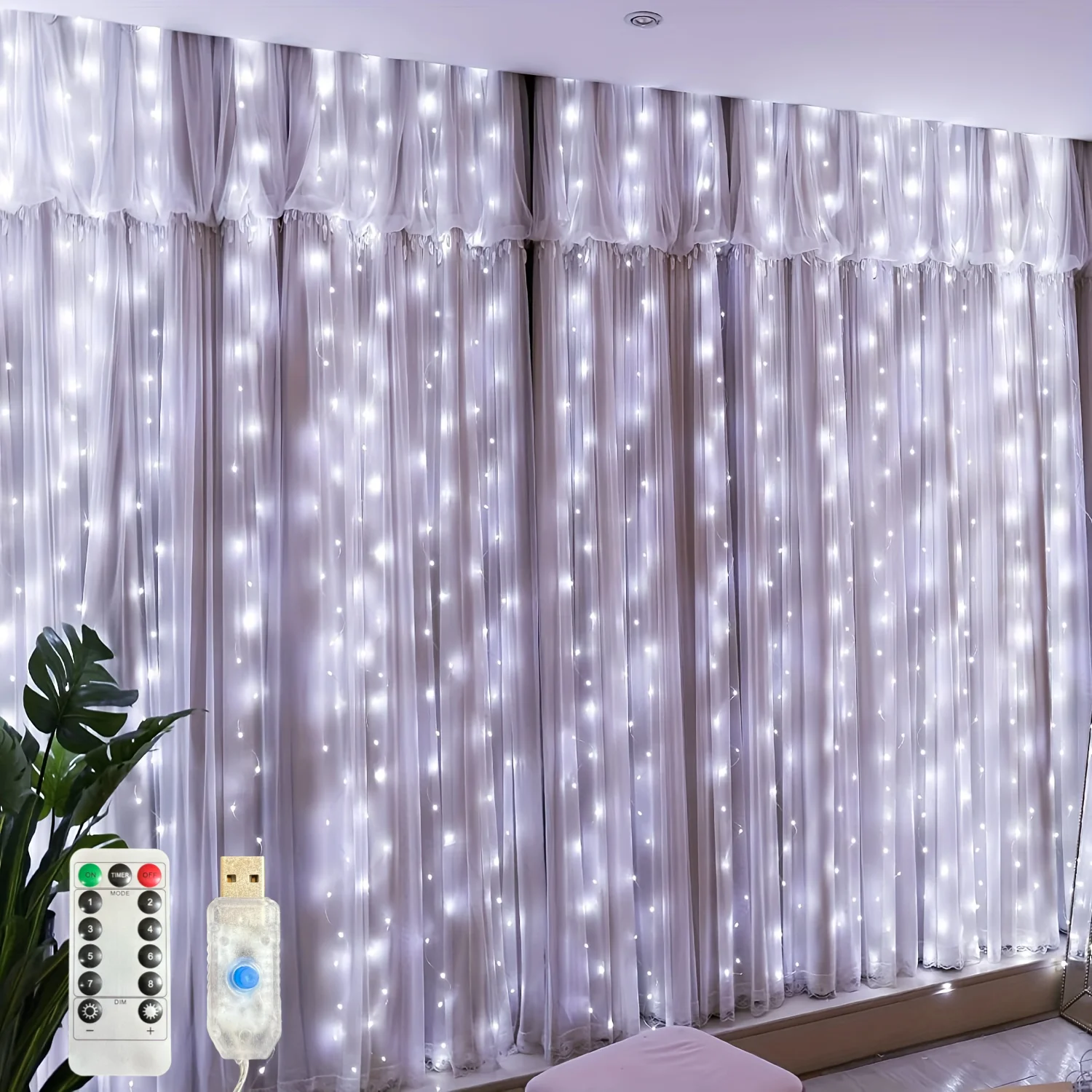 USB Christmas LED Curtain Lights, Indoor Fairy Curtain Lights, Suitable for Bedroom, Background Windows, Holiday Lighting