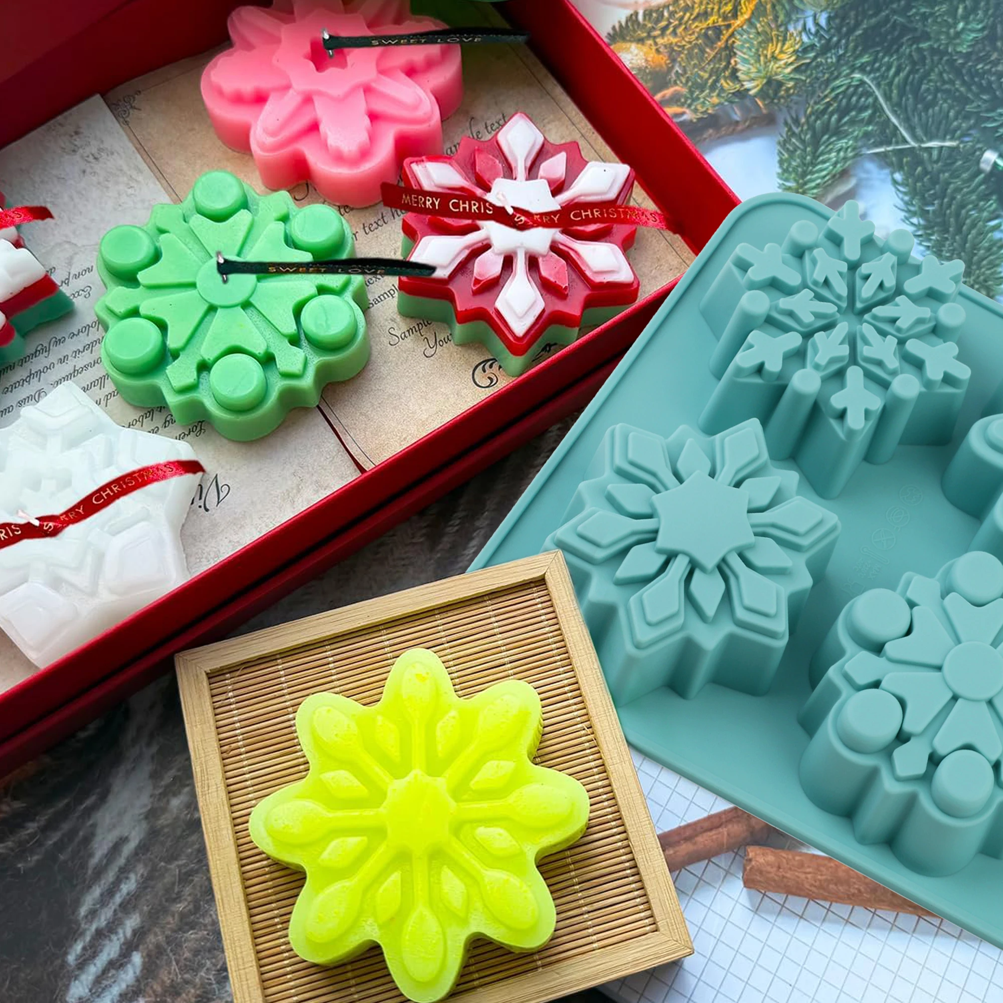 1Pcs Silicone Snowflake Mold for Christmas Baking Thickened Mold for Making Snowflake Candles Desserts Mousse And Candy