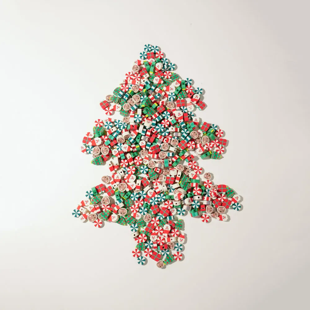100/200pcs Christmas Polymer Clay Beads Christmas Tree Santa Claus Spacer Loose Beads for Earrings Necklace Bracelet Jewelry Mak