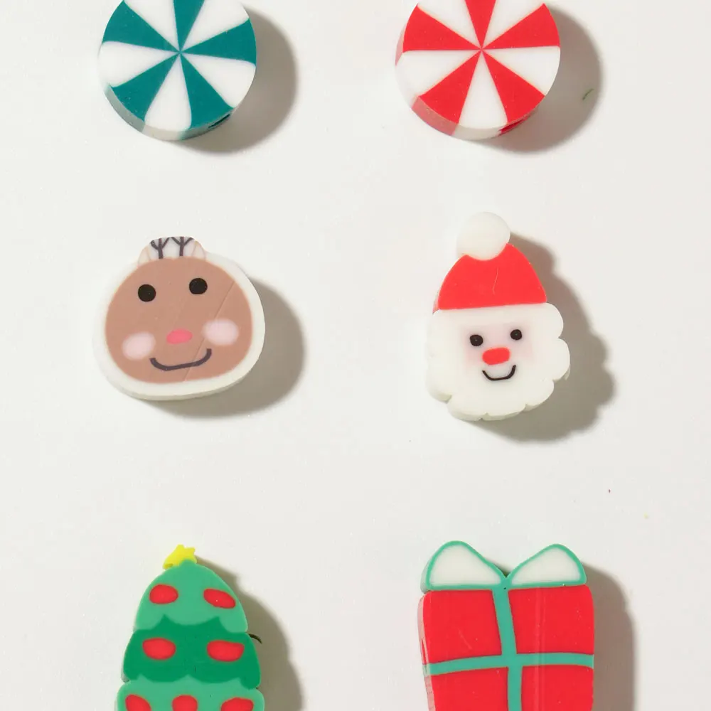100/200pcs Christmas Polymer Clay Beads Christmas Tree Santa Claus Spacer Loose Beads for Earrings Necklace Bracelet Jewelry Mak