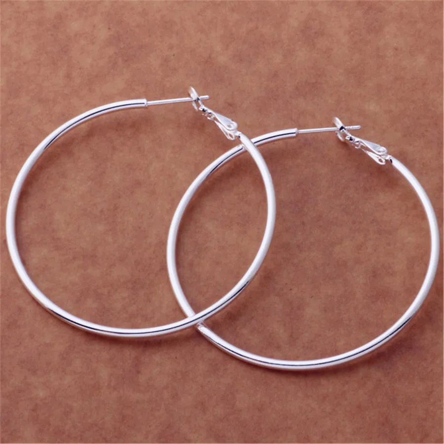 Hot Sale High Quality 925 Sterling Silver Classic 5-8CM Big Circle Earrings Women Party Jewelry Fashion Christmas Gifts